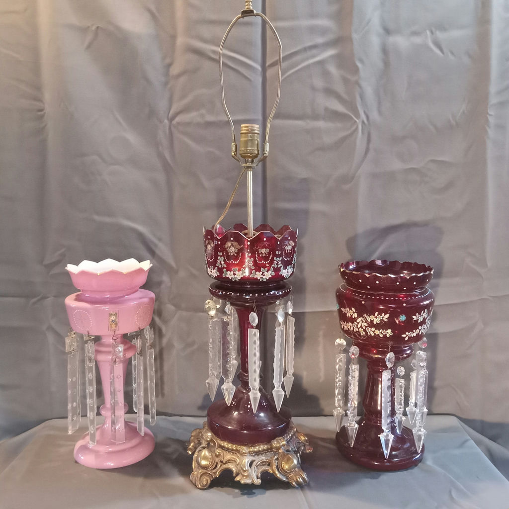 Antique Red & Pink Glass Lustres - image 1 of 19