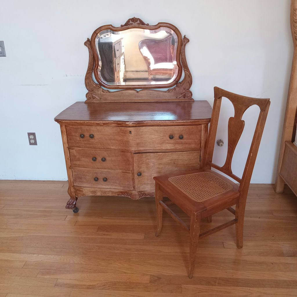 Antique Vanity/Dresser w/Mirror and Chair - image 1 of 32