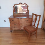 Antique Vanity/Dresser w/Mirror and Chair - thumbnail 1 of 32