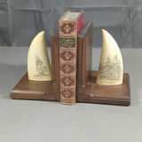 Whale Tooth Scrimshaw Bookends & Origin of Species - thumbnail 1 of 18