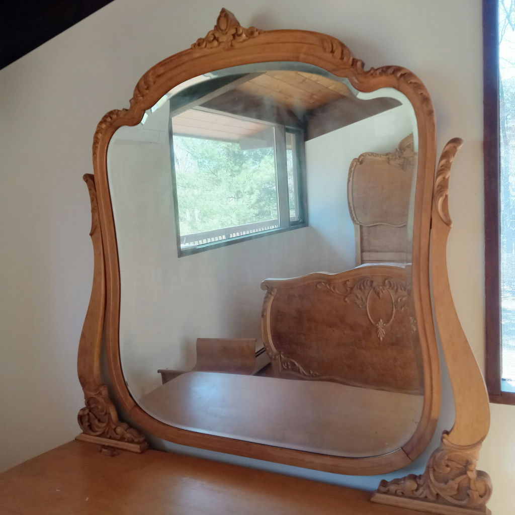 Antique Bird's Eye Maple Vanity w/Mirror & Bench - image 9 of 35