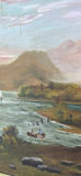 Large Antique Framed Landscape Painting with River and Sailboats - thumbnail 9 of 16