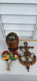 Hand-Painted Wooden Urn, Carved Anchor Wheel Decor, and Two Maracas - thumbnail 1 of 9