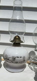 Five Vintage Glass Oil Lamps, Four Chimneys and Lamp Oil Bottle - thumbnail 4 of 21