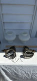 Two Vintage Frosted Glass Lamp Shades and Two Brass Wall Sconce Fixtures - thumbnail 7 of 12