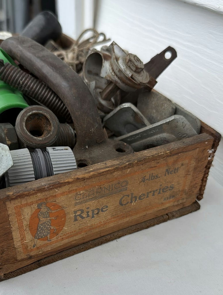 Vintage Wooden Box with Assorted Vintage Hardware and Tool Parts - image 2 of 8
