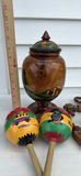 Hand-Painted Wooden Urn, Carved Anchor Wheel Decor, and Two Maracas - thumbnail 2 of 9