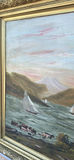 Large Antique Framed Landscape Painting with River and Sailboats - thumbnail 10 of 16