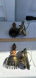 Two Vintage Frosted Glass Lamp Shades and Two Brass Wall Sconce Fixtures - thumbnail 6 of 12