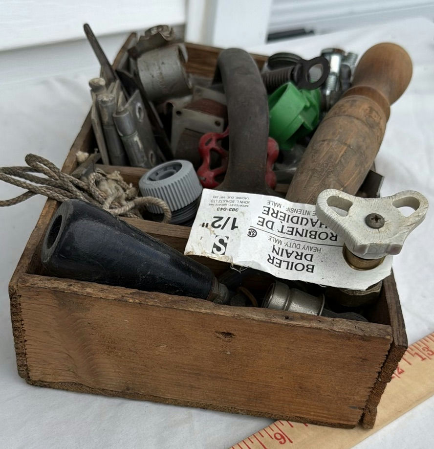 Vintage Wooden Box with Assorted Vintage Hardware and Tool Parts - image 6 of 8