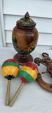 Hand-Painted Wooden Urn, Carved Anchor Wheel Decor, and Two Maracas - thumbnail 5 of 9