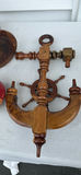 Hand-Painted Wooden Urn, Carved Anchor Wheel Decor, and Two Maracas - thumbnail 8 of 9