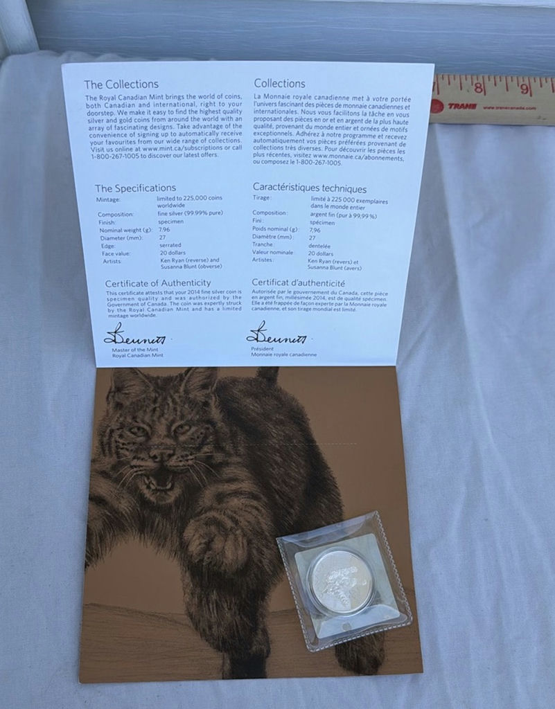 2014 Canada $20 Fine Silver Lynx Coin with Royal Canadian Mint Packaging - image 3 of 8