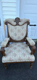 Vintage Carved Wooden Upholstered Armchair - thumbnail 1 of 15