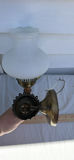 Two Vintage Frosted Glass Lamp Shades and Two Brass Wall Sconce Fixtures - thumbnail 9 of 12