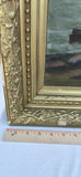 Large Antique Framed Landscape Painting with River and Sailboats - thumbnail 7 of 16
