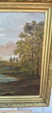 Large Antique Framed Landscape Painting with River and Sailboats - thumbnail 4 of 16