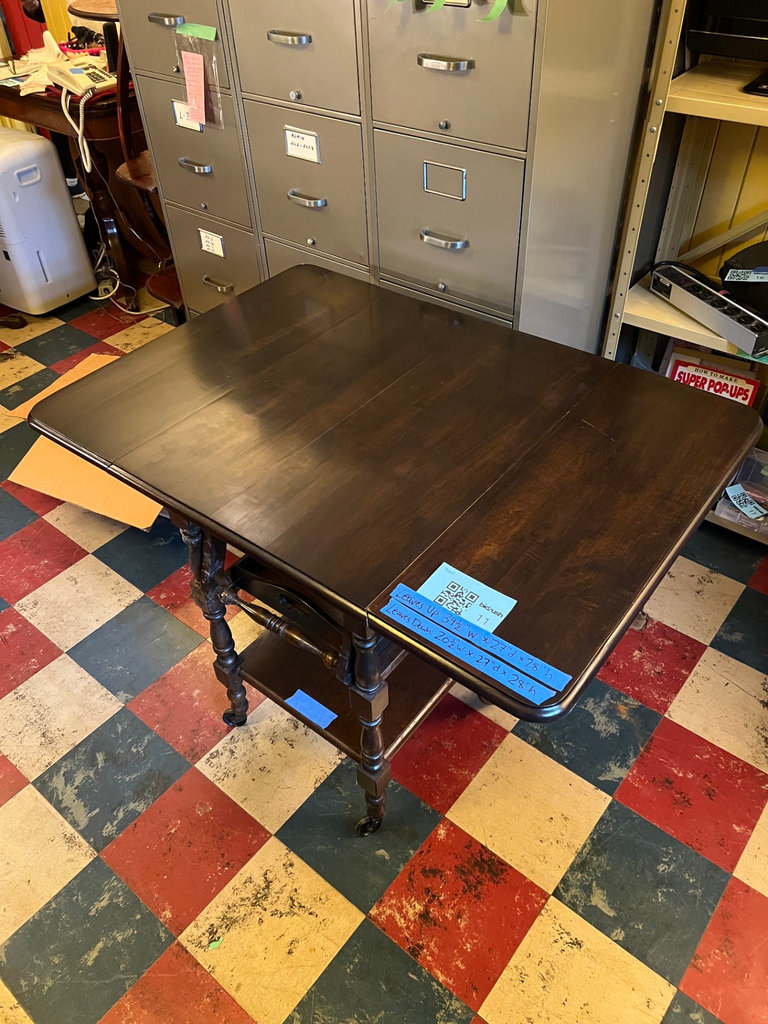 Vintage wooden rolling tea bar cart drop leaf side table w drawer tray - image 2 of 15