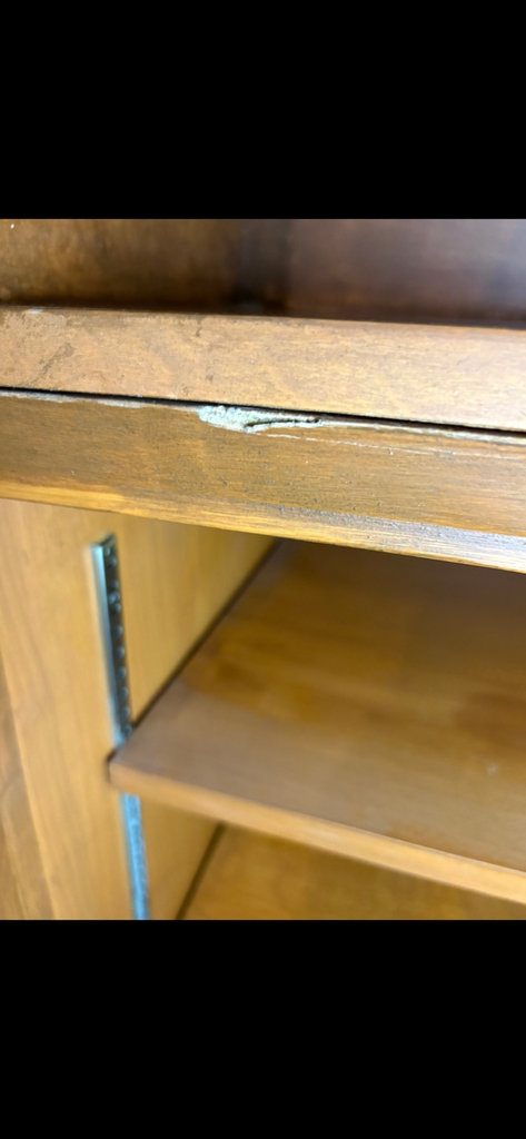 Wooden cabinet with sliding doors and shelves - image 4 of 9