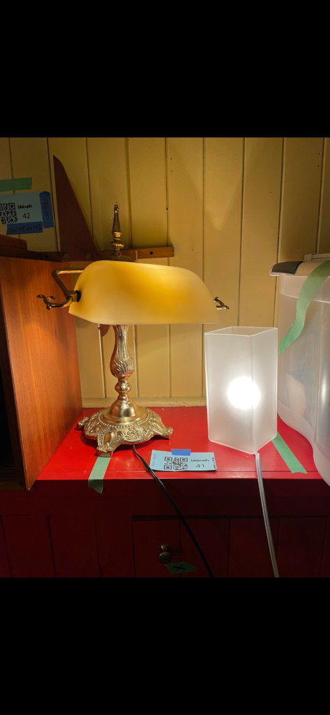 Vintage bankers table lamp with amber shade and frosted shade lamp - image 1 of 11