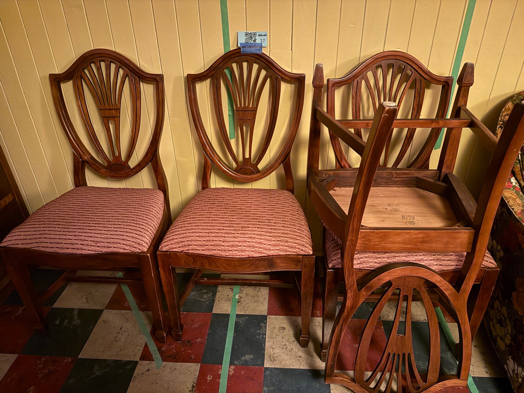 Four carved wooden dining chairs with rose upholstery - image 1 of 12