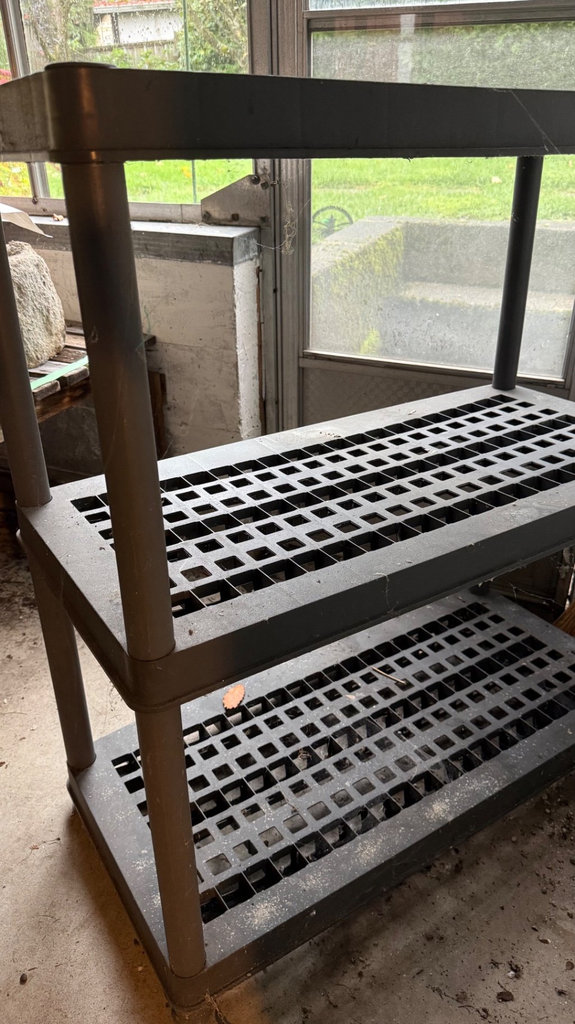 Three-tier perforated-grid shelving unit - image 2 of 3