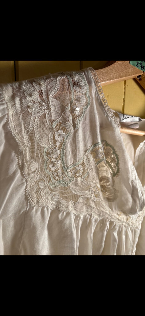 Vintage Nightgown with lace neckline and collection of cream lace linens - image 2 of 9