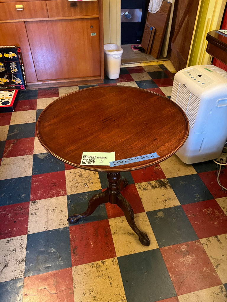 Round Mahogany Tilt-Top pedestal table with carved tripod legs - image 2 of 11