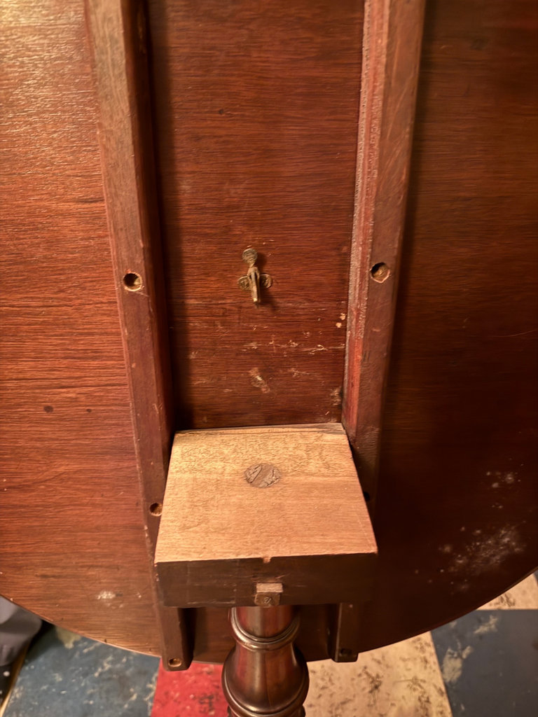 Round Mahogany Tilt-Top pedestal table with carved tripod legs - image 6 of 11