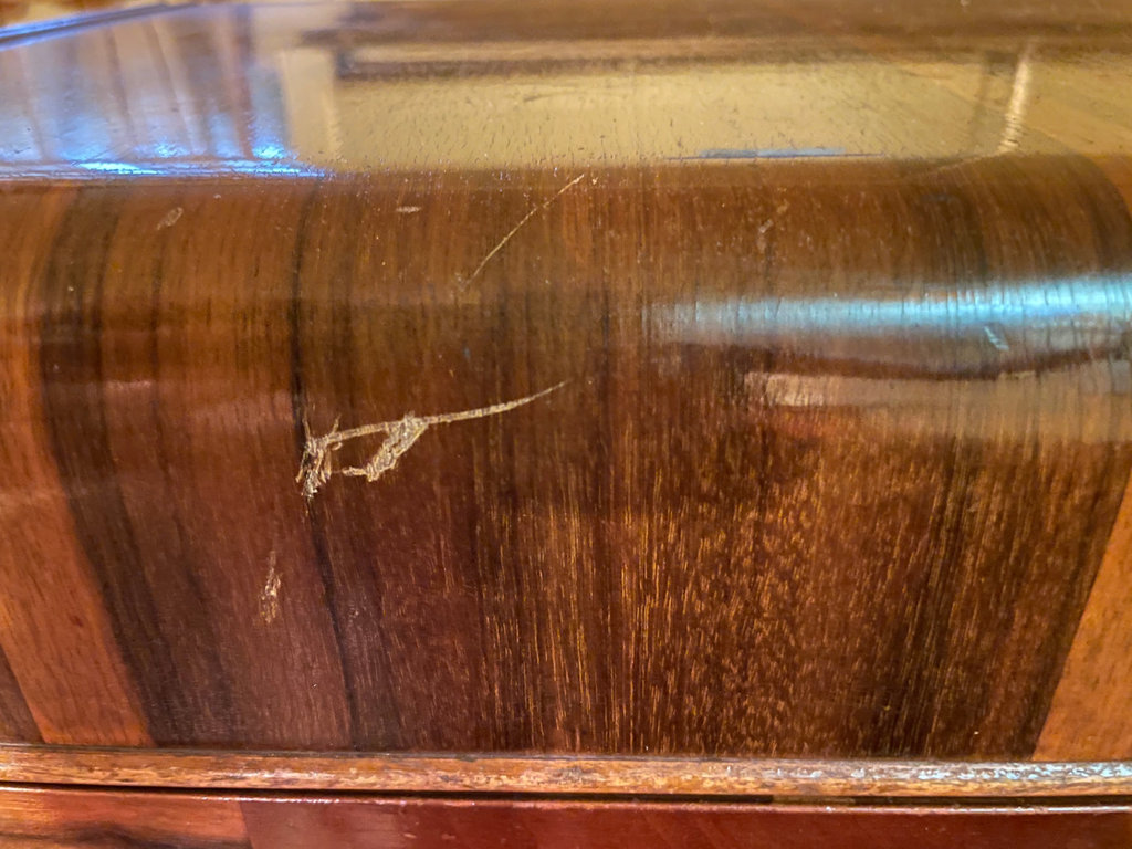 Four-drawer walnut dresser with chevron veneer - image 10 of 13