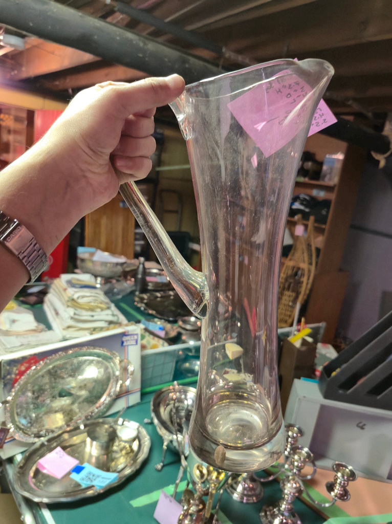 Set of clear glass pitchers and a carafe with assorted glassware - image 3 of 4