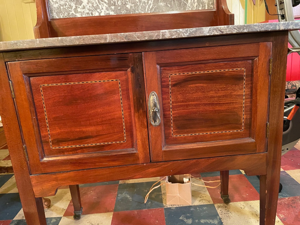 Antique Mahogany Wash Stand with Marble Top & Back - image 4 of 11