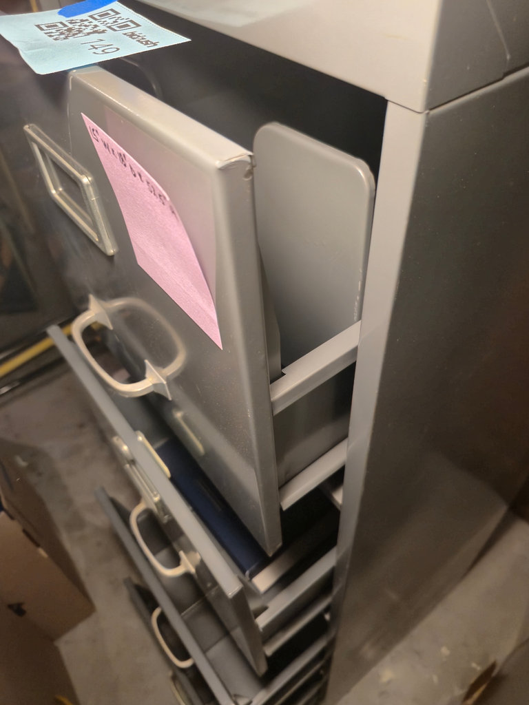 Gray metal four-drawer filing cabinet - image 3 of 4