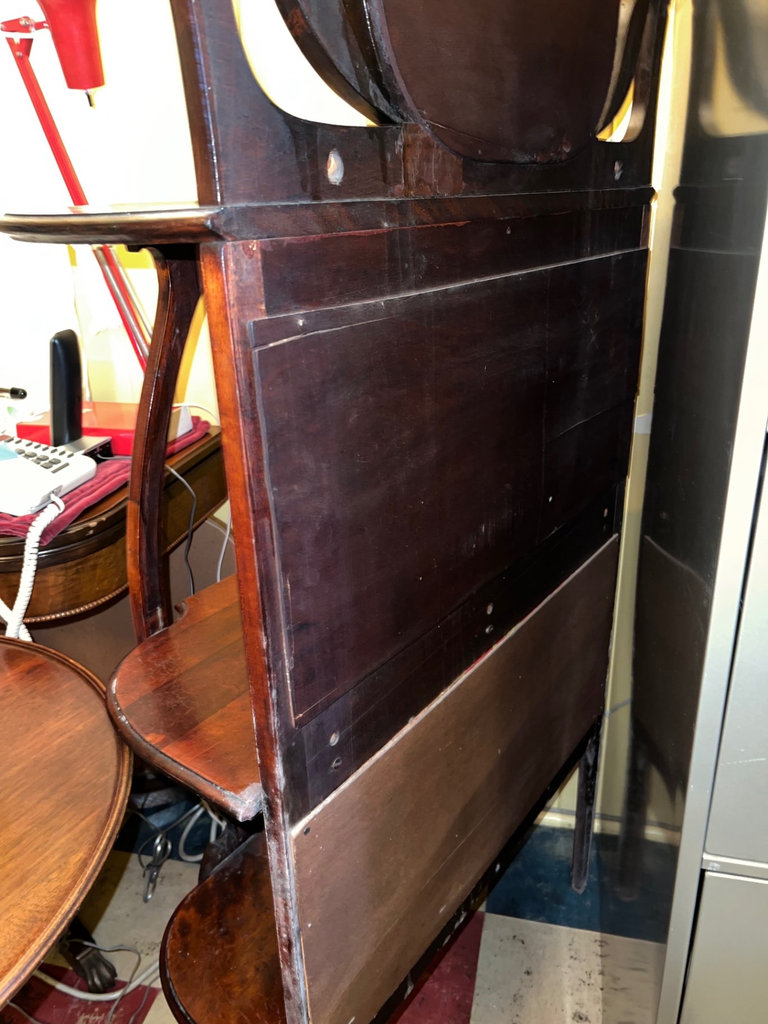 Antique Victorian mahogany etagere 3-tier shelf with beveled mirror and curved legs - image 11 of 12