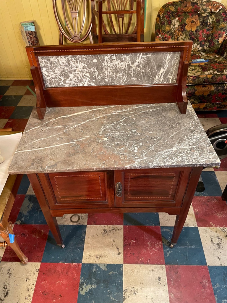 Antique Mahogany Wash Stand with Marble Top & Back - image 2 of 11
