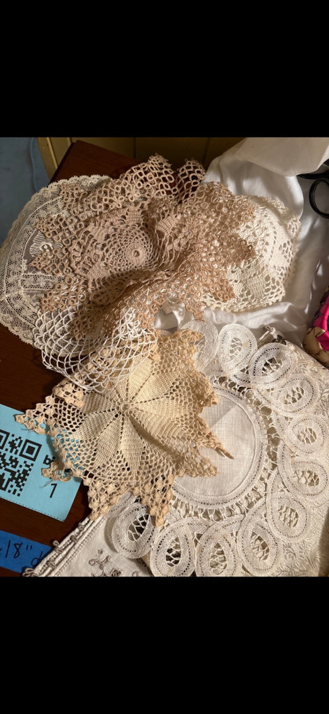 Vintage Nightgown with lace neckline and collection of cream lace linens - image 6 of 9
