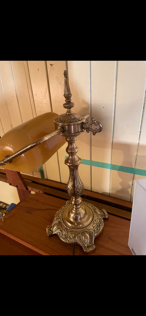 Vintage bankers table lamp with amber shade and frosted shade lamp - image 6 of 11