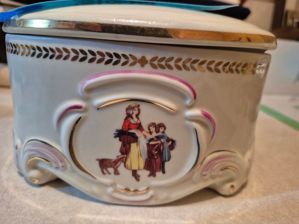 Vintage perfume bottle, ceramic lidded box, and floral ashtray - image 3 of 9