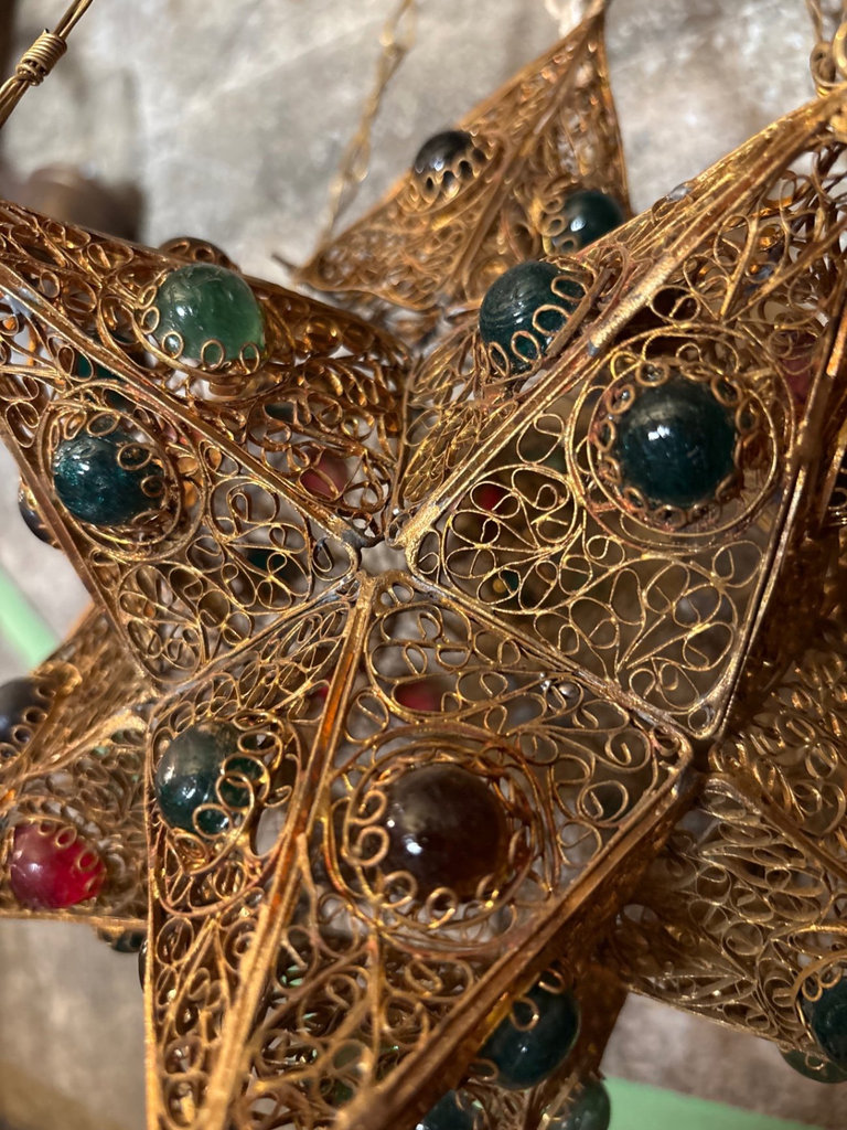 Syrian brass lantern with glass bead accents - image 3 of 5