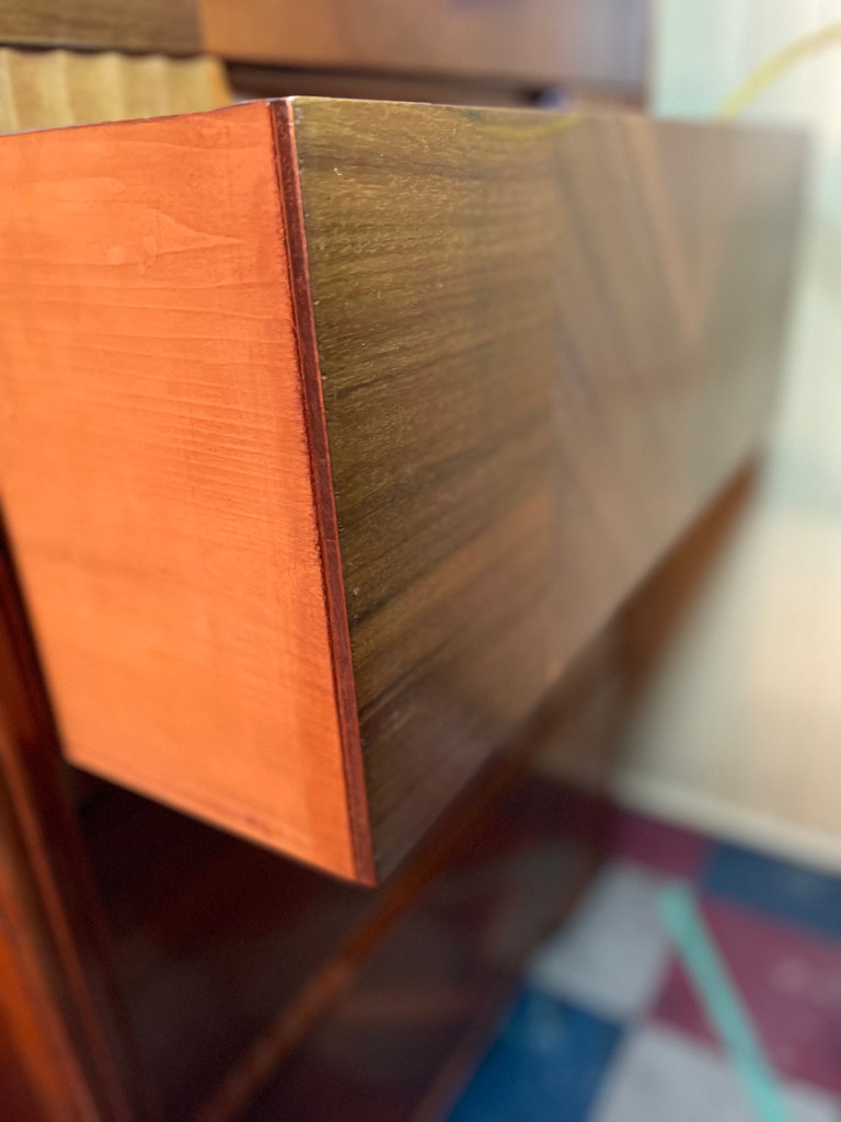 Four-drawer walnut dresser with chevron veneer - image 9 of 13