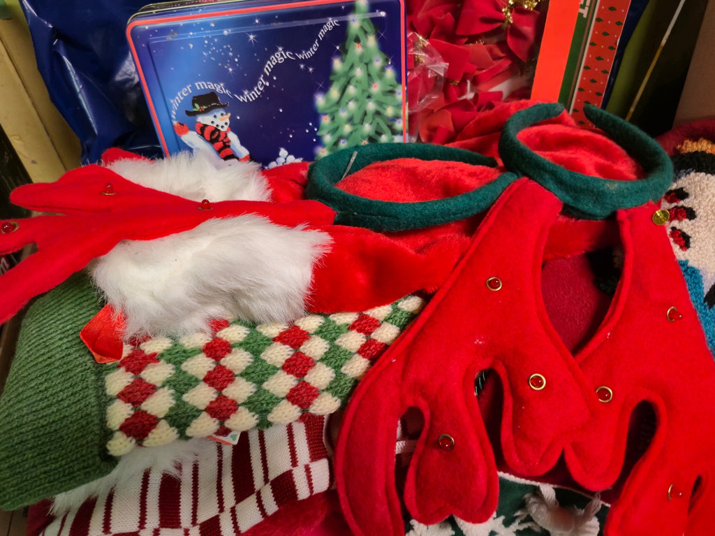 Christmas decorations, stocking, holiday tin - image 2 of 3