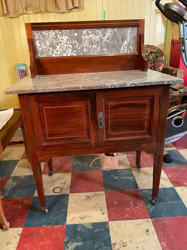 Antique Mahogany Wash Stand with Marble Top & Back - image 1 of 11