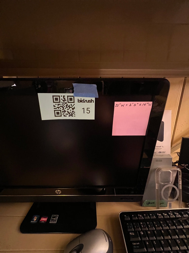 HP Monitor, Keyboard, Mophie Power Bank and Accessories on Shelf - image 2 of 5