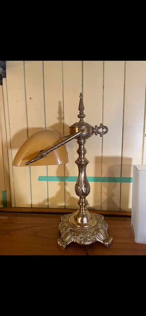 Vintage bankers table lamp with amber shade and frosted shade lamp - image 5 of 11