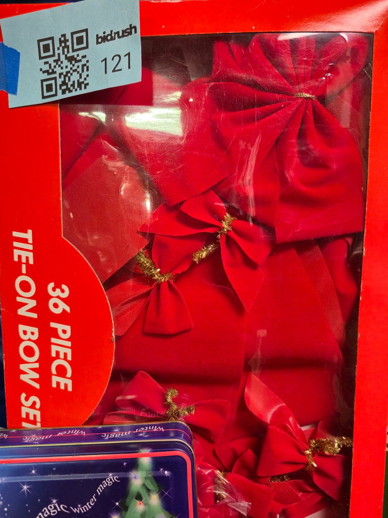 Christmas decorations, stocking, holiday tin - image 3 of 3
