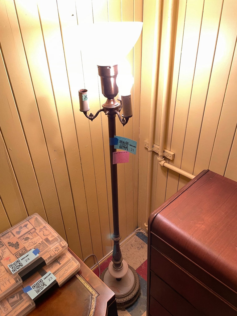 Antique torchiere 4-light floor lamp with onyx? base and milk-glass shade - image 2 of 4