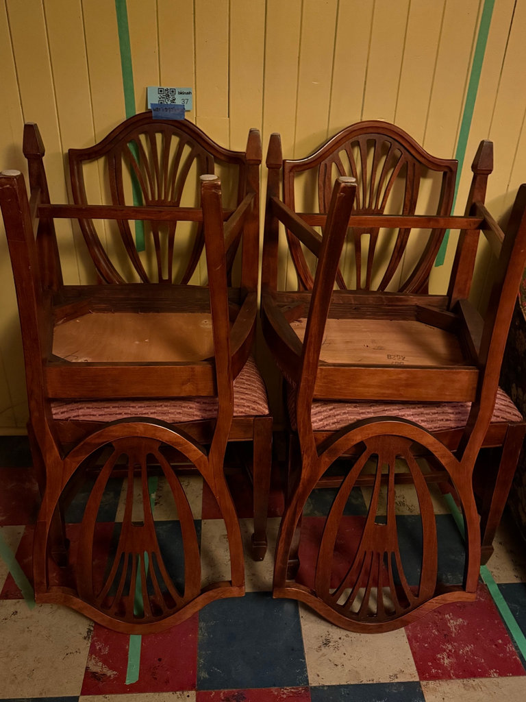Four carved wooden dining chairs with rose upholstery - image 2 of 12