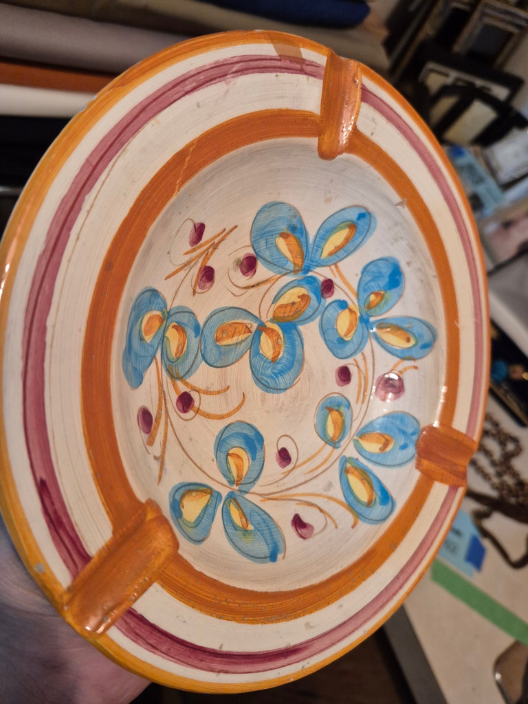 Vintage perfume bottle, ceramic lidded box, and floral ashtray - image 8 of 9