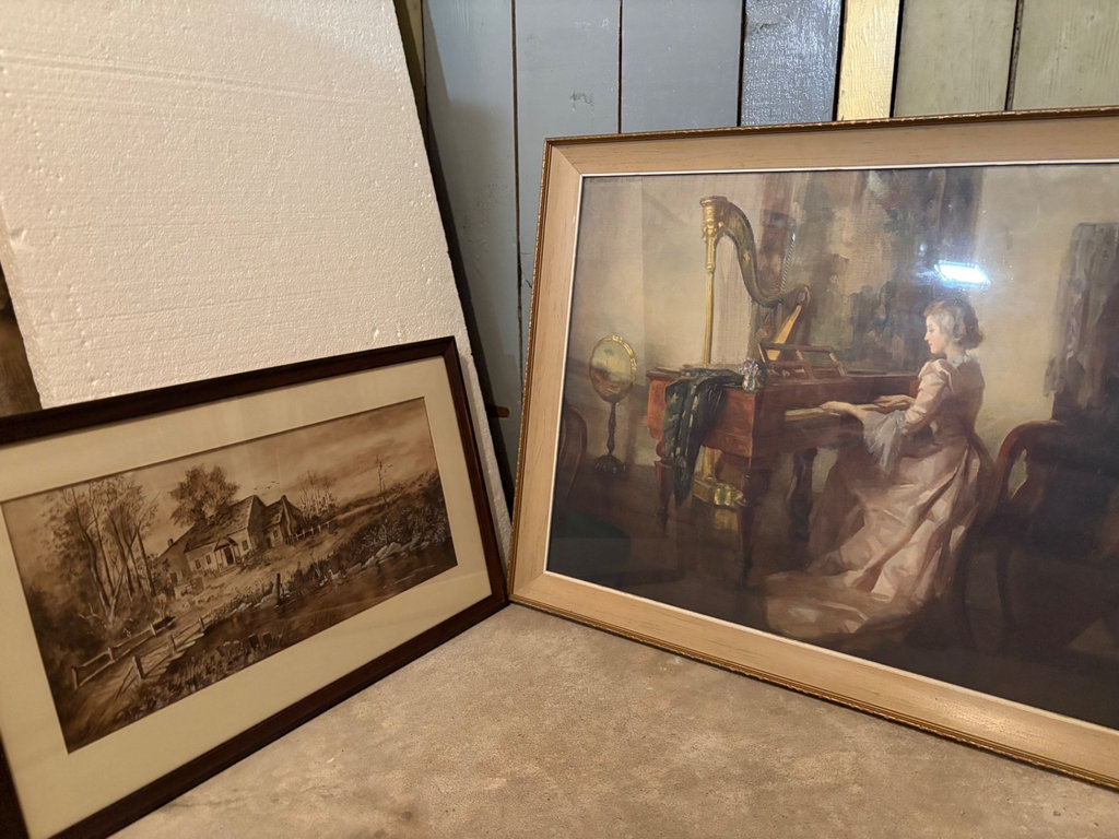 Framed art prints: landscape and music-room scene - image 1 of 9