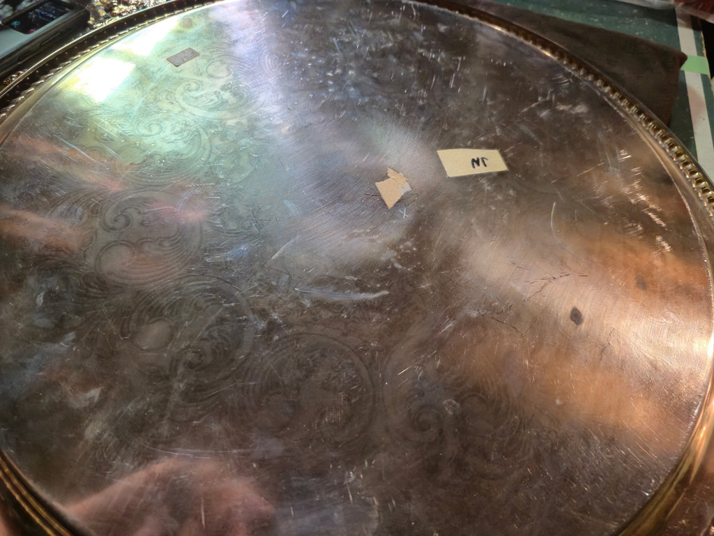 Ornate round silver plated serving trays - image 4 of 5
